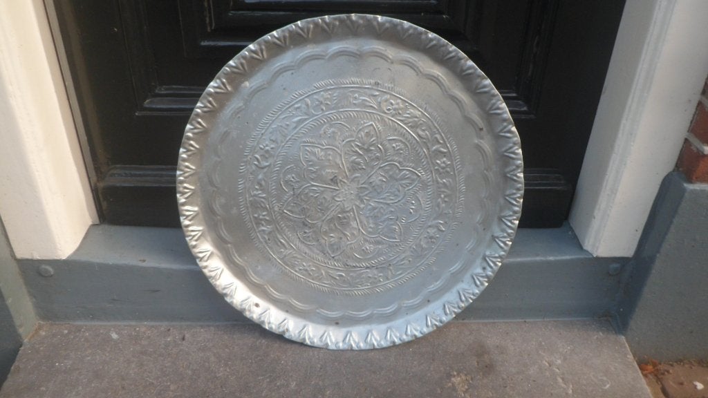 Metalen dienblad / serveerblad / presenteerblad rond 52 cm, Gebruikt, Serveerschaal, Rond, Ophalen of Verzenden