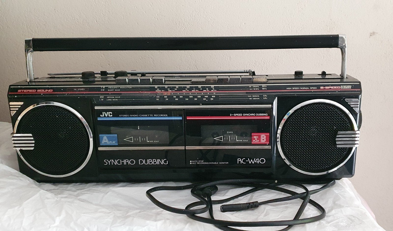 Vintage JVC RC W40 Draagbare Radio Cassettespeler, Ophalen, Dubbel, JVC