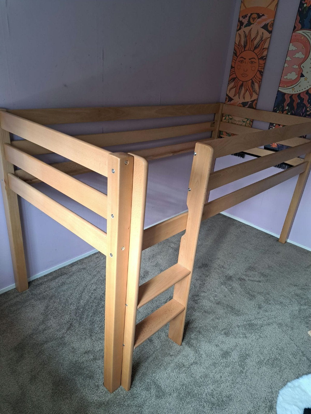 Massief beukenhout halfhoogslaper 90x200, Ophalen, Gebruikt, Halfhoogslaper