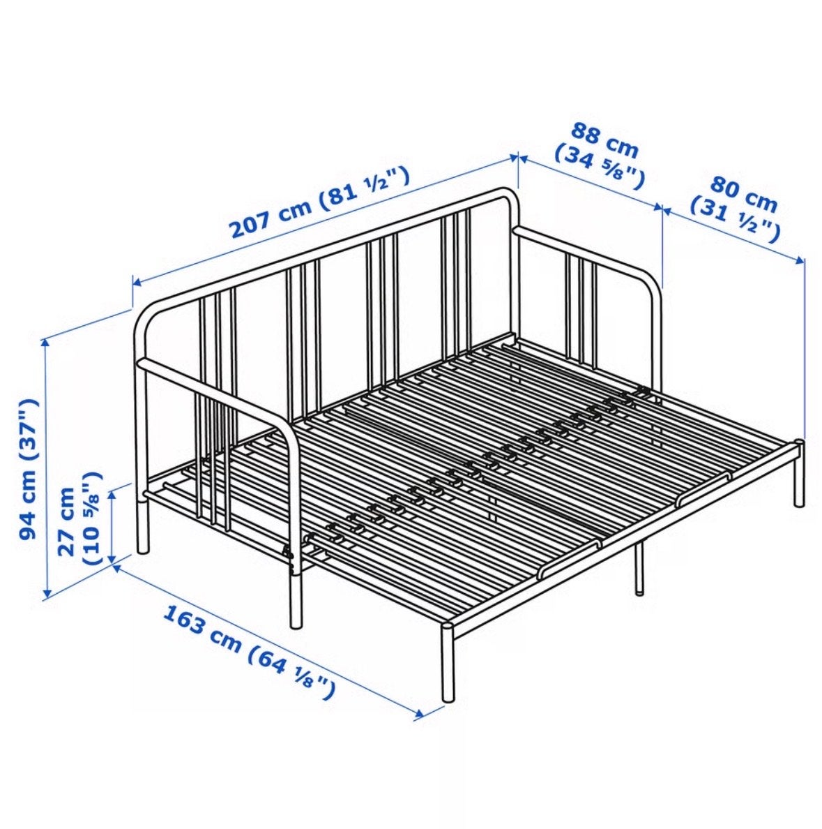 IKEA Fyresdal bedbank - Zwart, uitschuifbaar, Ophalen, Verstelbaar, Zwart, Tweepersoons