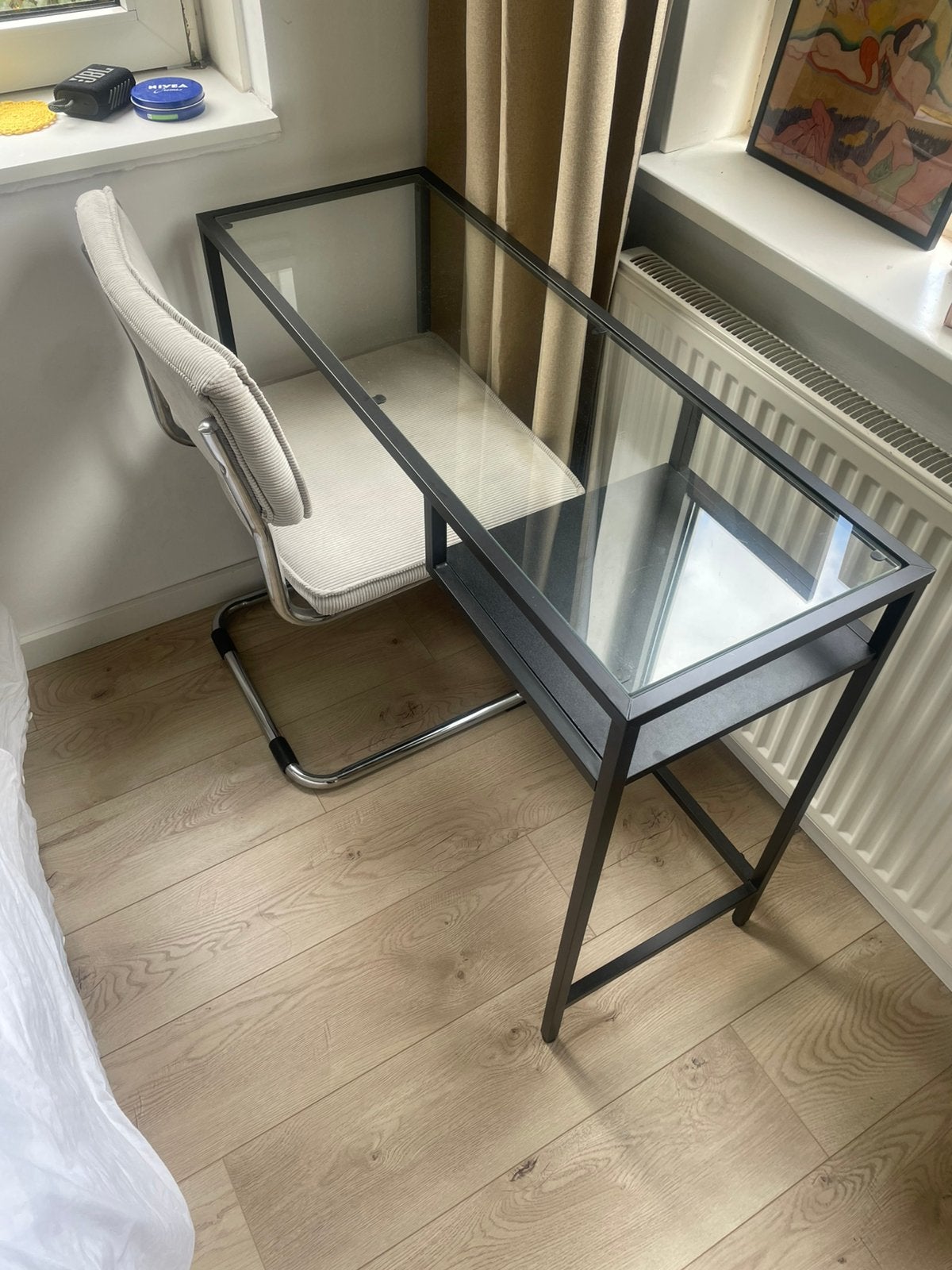 Glass desk and chair set, Ophalen, Gebruikt, 100 tot 150 cm, Glas
