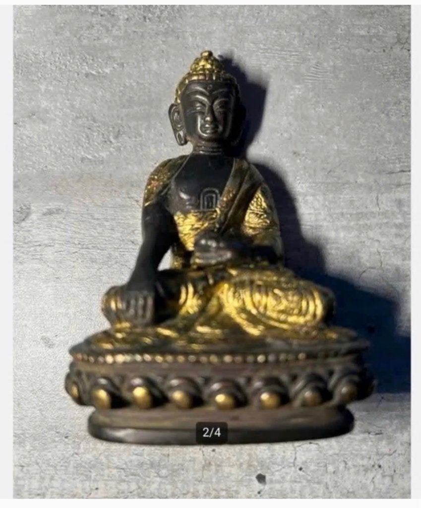 Bronzen Boeddha Beeld, 10 cm hoog, Ophalen of Verzenden, Zo goed als nieuw, X, X