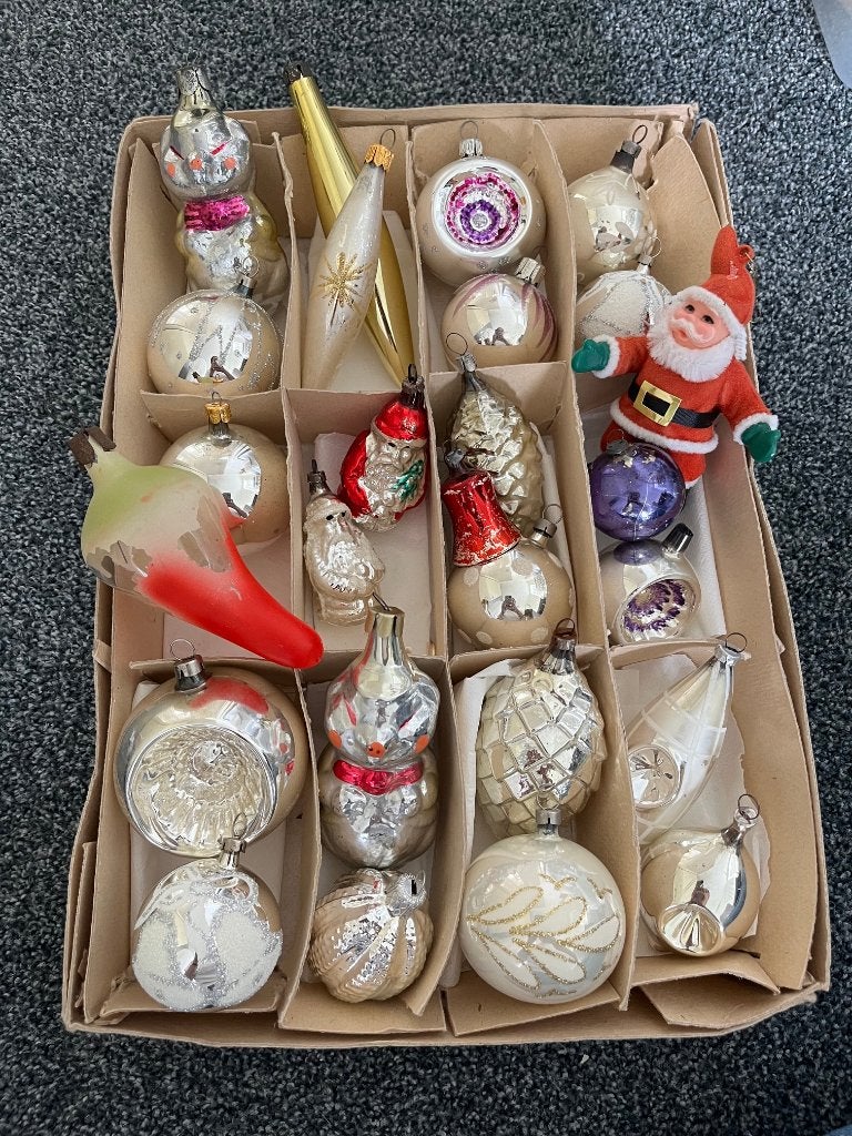 Antieke oude kerstballen, zilver/gekleurd, Ophalen of Verzenden, Gebruikt
