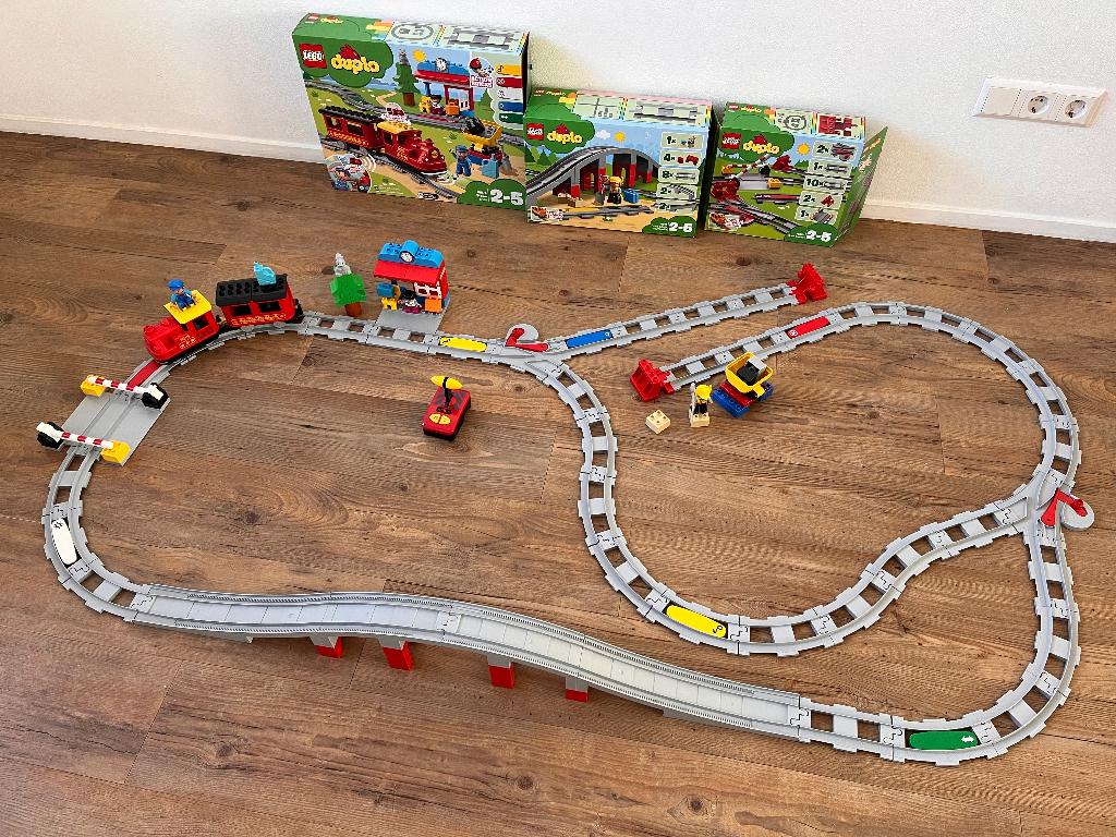 Duplo complete set Trein 10874 + Brug 10872 + wissels 10882, Ophalen of Verzenden, Zo goed als nieuw, Compleet, Duplo