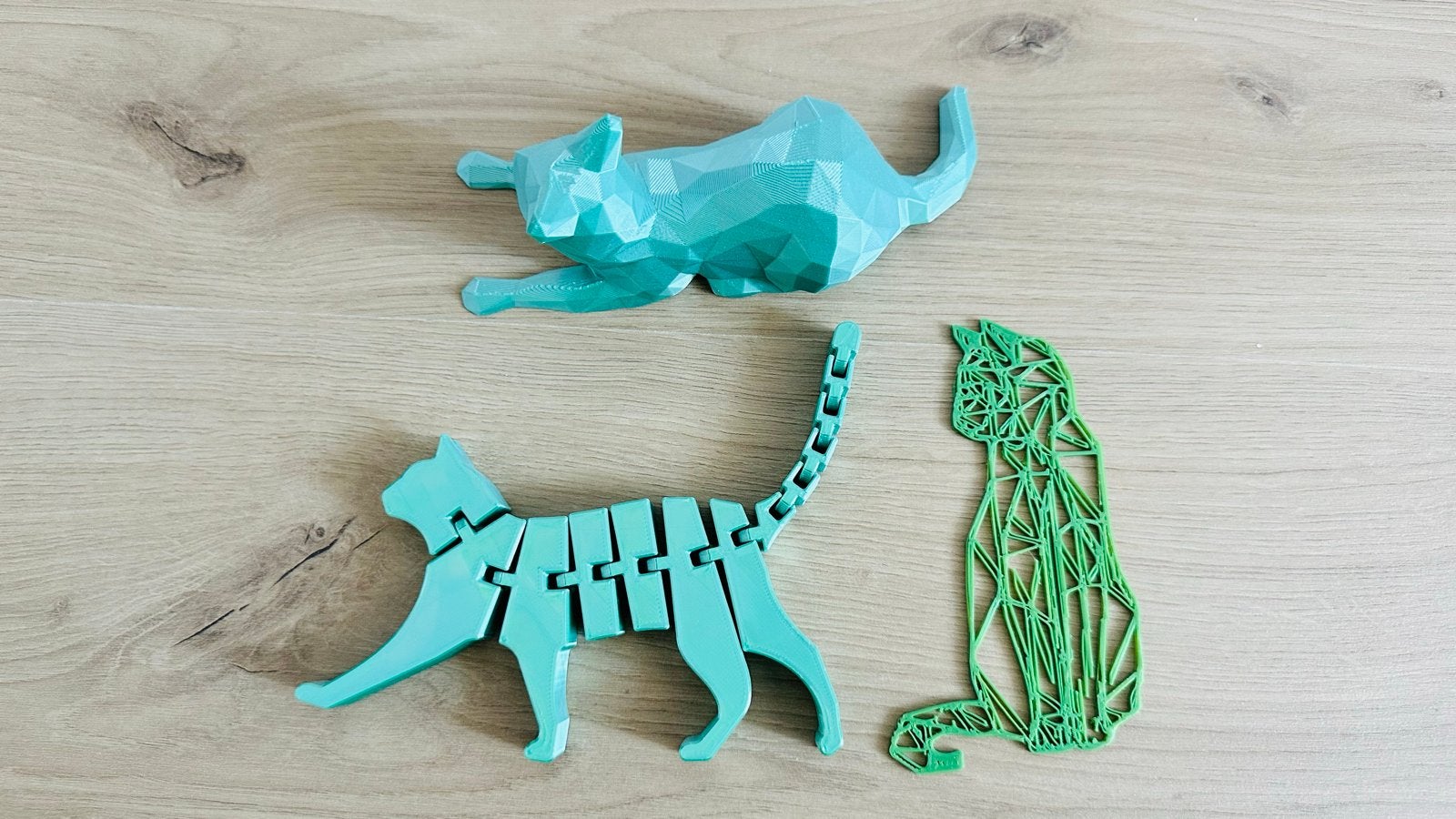 3D-geprinte kattenfiguren – set van 3, Ophalen, Groen, Overige materialen, Zo goed als nieuw