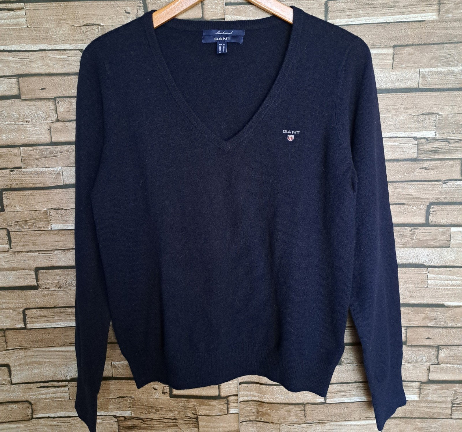 GANT donkerblauwe lamswollen V-hals trui, maat M, GANT, Zo goed als nieuw, X, Verzenden