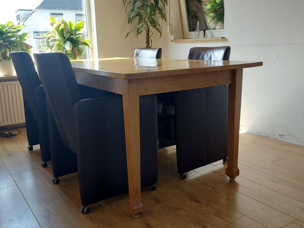 Houten eettafel 200x100, Ophalen, Gebruikt, 200 cm of meer, 50 tot 100 cm