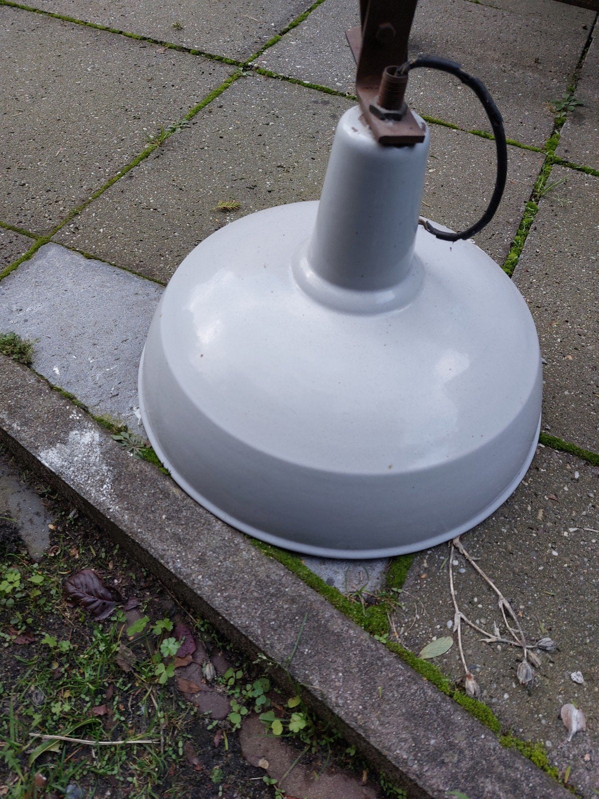 Authentieke grijze emaille stallamp - Industrieel & Vintage, Antiek en Kunst, Antiek | Lampen, Ophalen