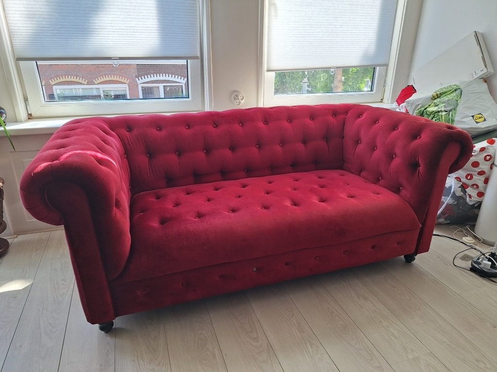 15-DAGEN BEPERKT - Design Dutchbone Chesterfield-bank rood, Huis en Inrichting, Banken | Bankstellen, Gebruikt, 150 tot 200 cm