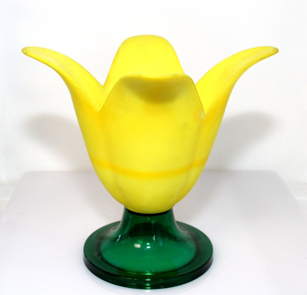 Schitterende Jørgen Mortensen JM Glass Tulp Vaas, Handgemaakt, Geel, Ophalen of Verzenden, 17 cm