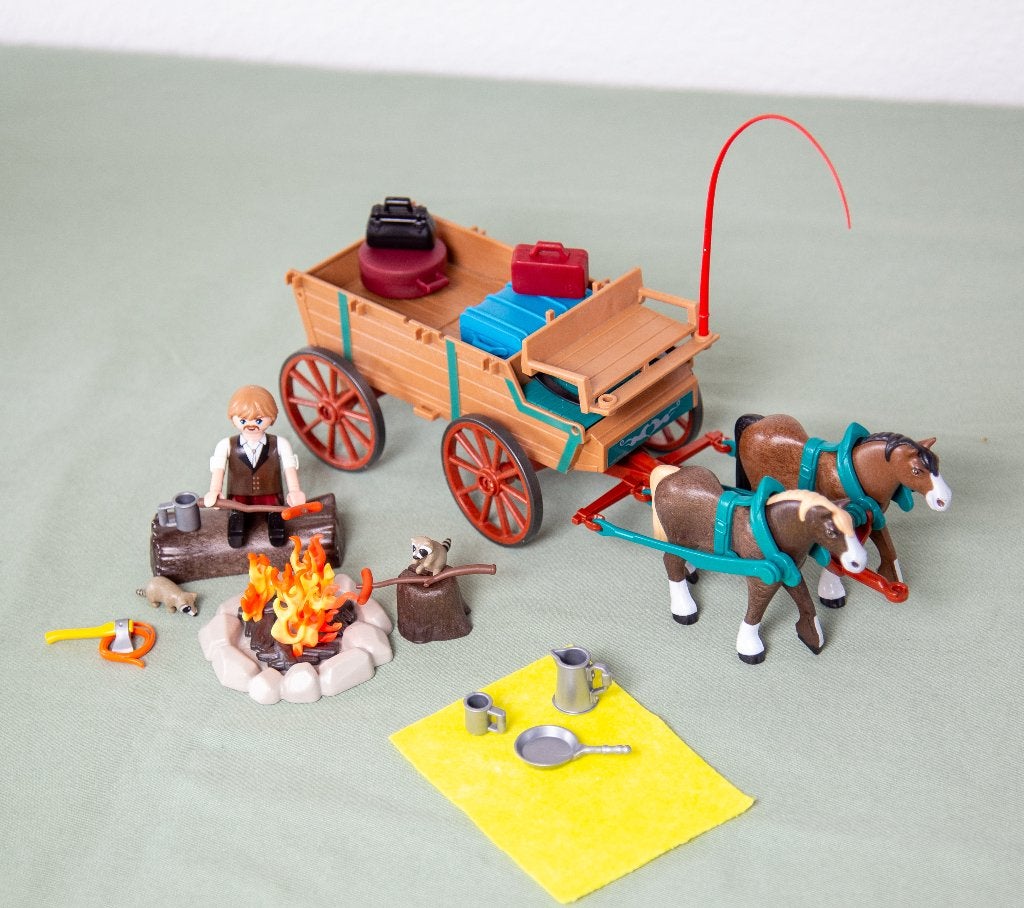 Playmobil Spirit Lucky's vader met wagen 9477 + Arena 70119, Kinderen en Baby's, Speelgoed | Playmobil, Zo goed als nieuw, Ophalen of Verzenden