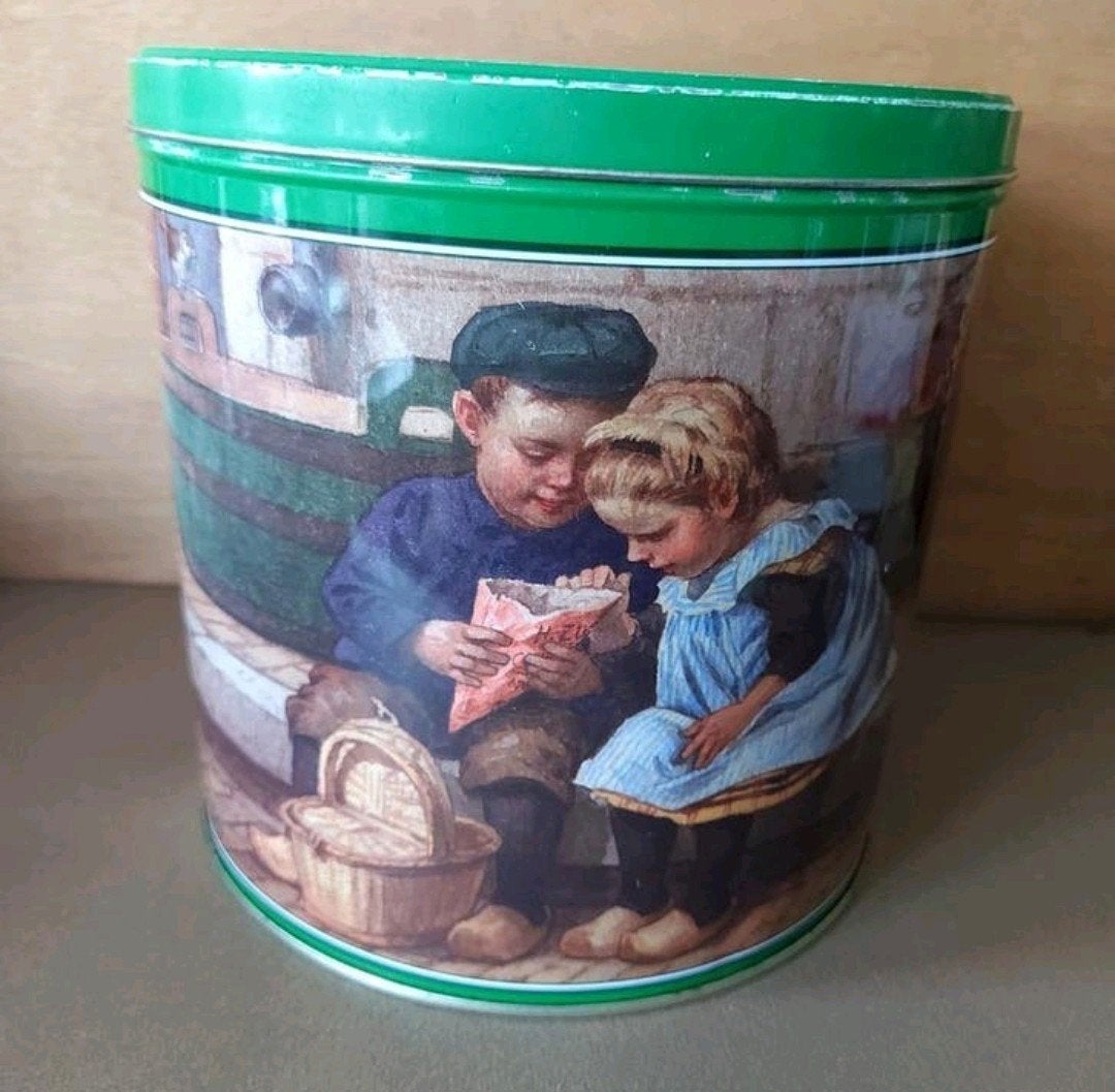 Groot Vintage blik Ot & Sien in de sneeuw / onder paraplu, Verzamelen, Blikken, Verzenden, Gebruikt, Overige