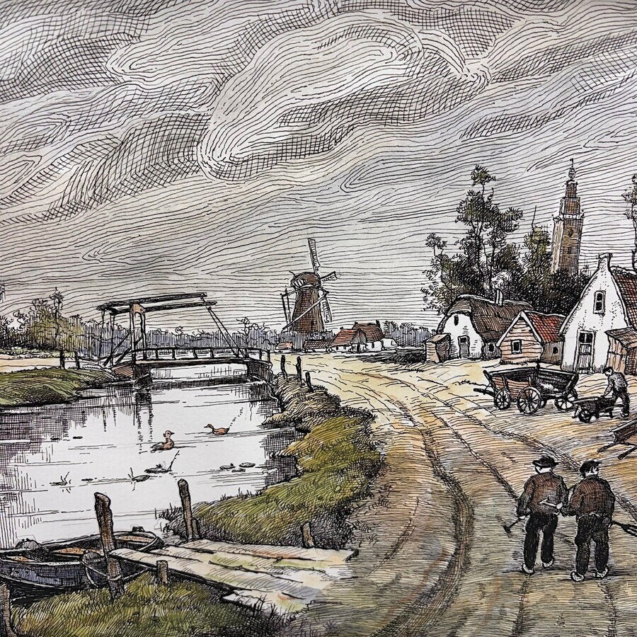 Jos van Dijk (1913-1998) - Polderlandschap, Ophalen of Verzenden