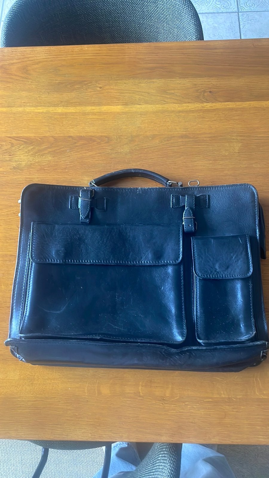 Zwart leren akte tas, Ophalen, Gebruikt, 15 inch, Aktetas