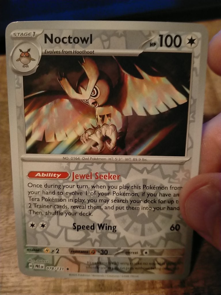 Pokemon Prismatic Evolutions Noctowl reverse holo 78/131, Verzenden, Zo goed als nieuw, Losse kaart