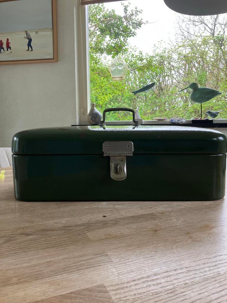 Vintage Groene Emaille Broodtrommel - Picknickmand, Ophalen