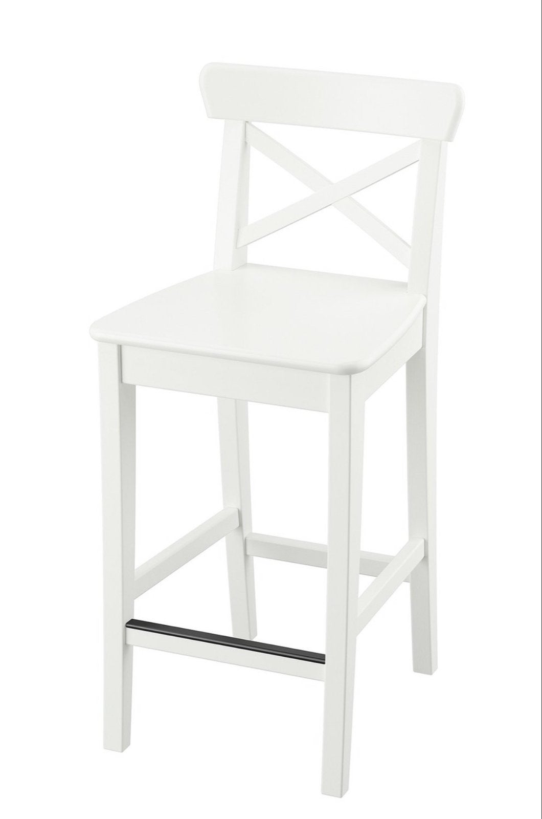 Twee zo goed als nieuwe witte houten IKEA barkrukken, Huis en Inrichting, Ophalen, Met voetsteun, 60 tot 90 cm, Zo goed als nieuw