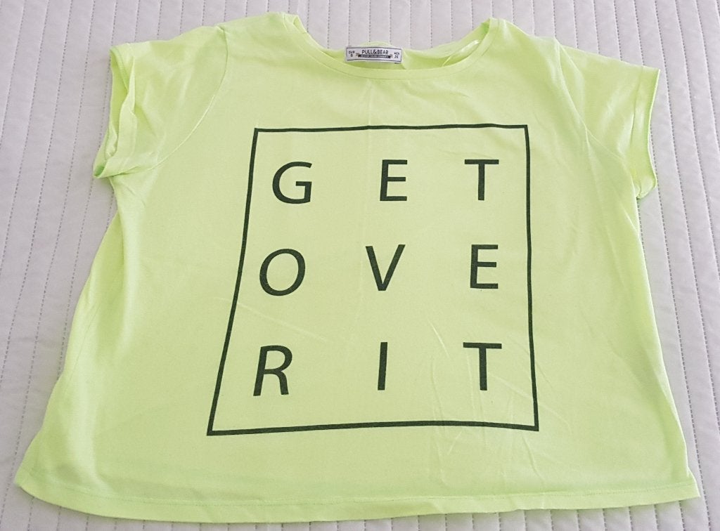 Pull&bear pull maat s neon geel neon groen cropped tshirt, Verzenden, Geel, Zo goed als nieuw, Korte mouw
