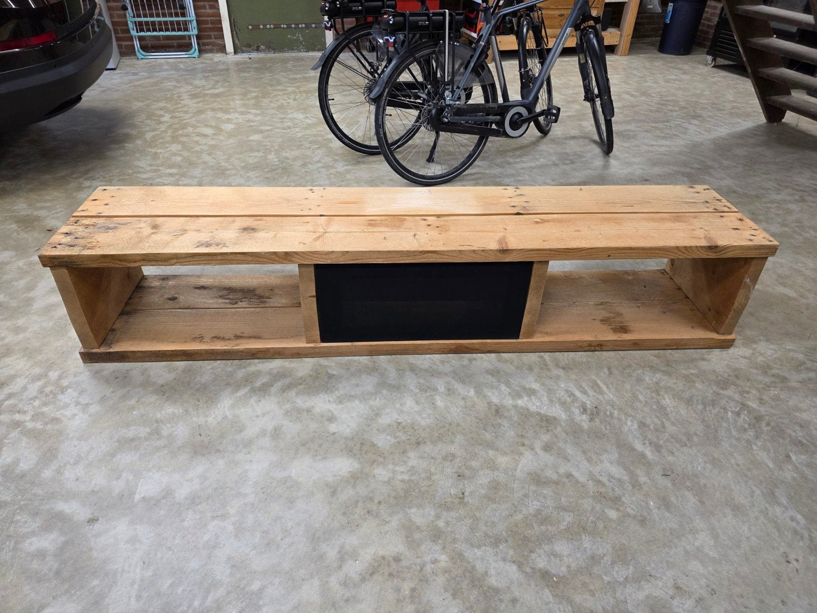 Robuust houten tv-meubel met verlichting, Ophalen, Gebruikt, 200 cm of meer, Minder dan 100 cm