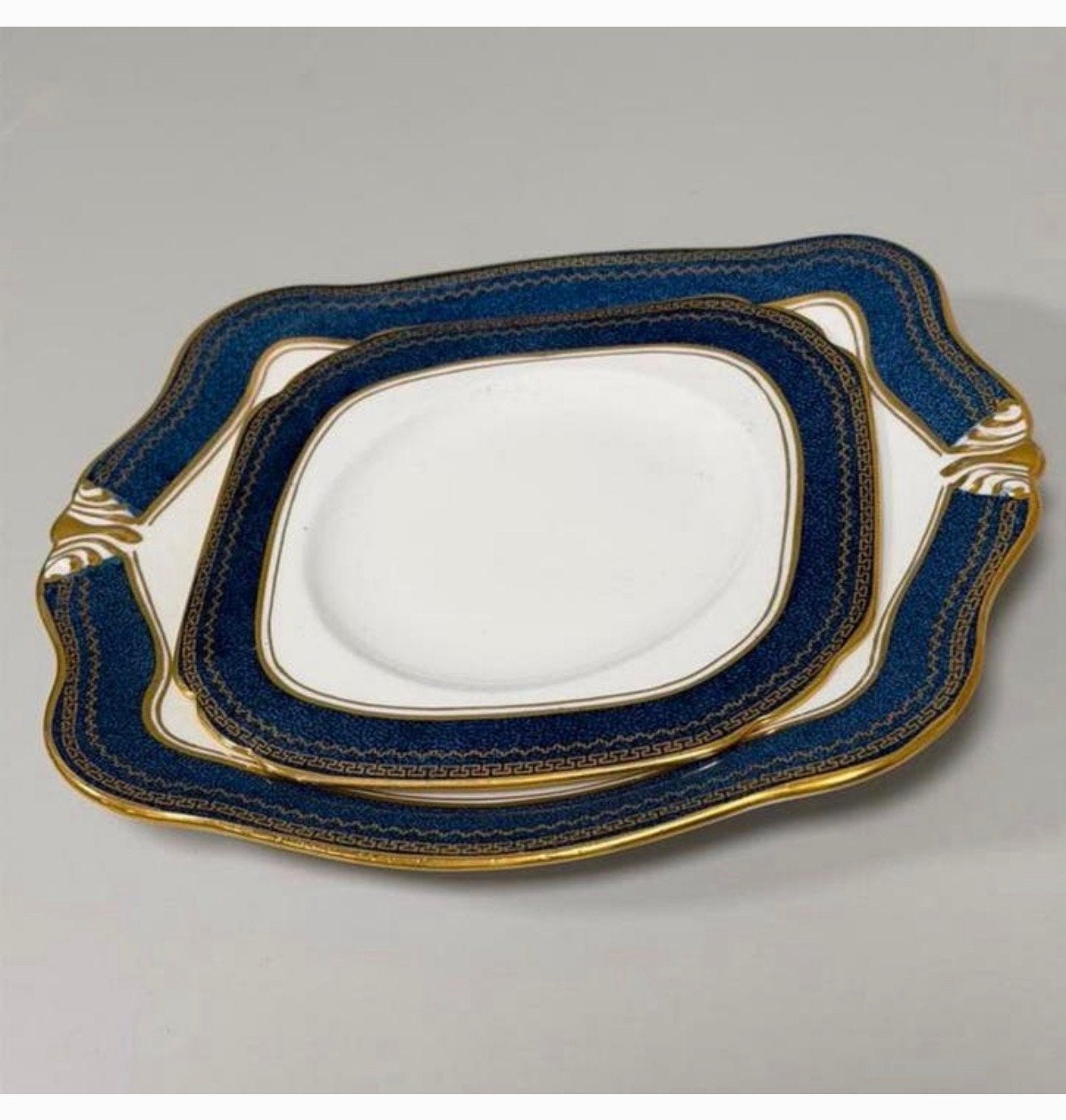 Vintage porseleinen schaal bord 2x Tuscan England blauw/goud, Ophalen of Verzenden