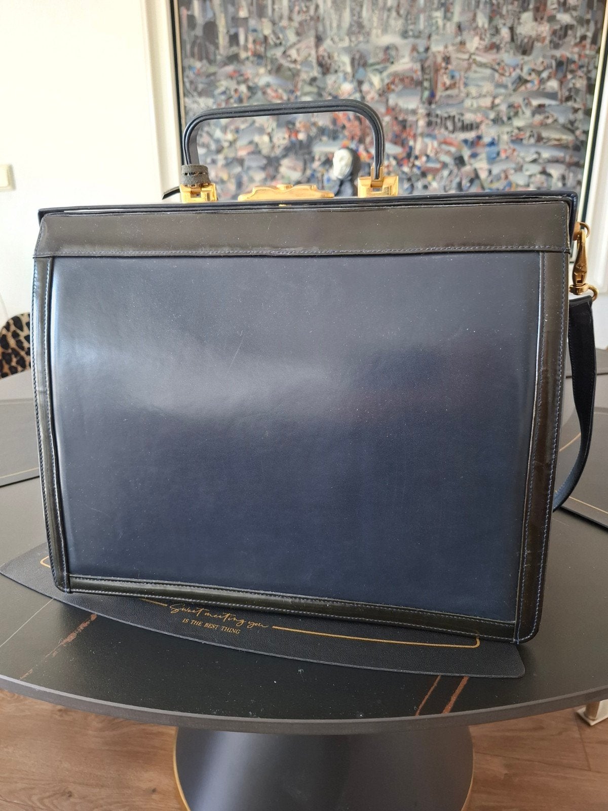 Handtas echt leer nieuw met slot en sleutel bonkerblauw, Ophalen of Verzenden, Nieuw, Blauw, Handtas