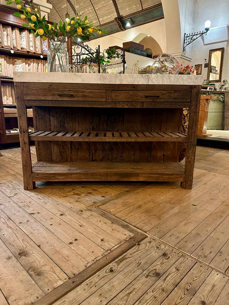Robuust Keukeneiland met Marmeren Blad en Opbergruimte, Ophalen, IL Fienile, Hout, Hoofdstraat 15