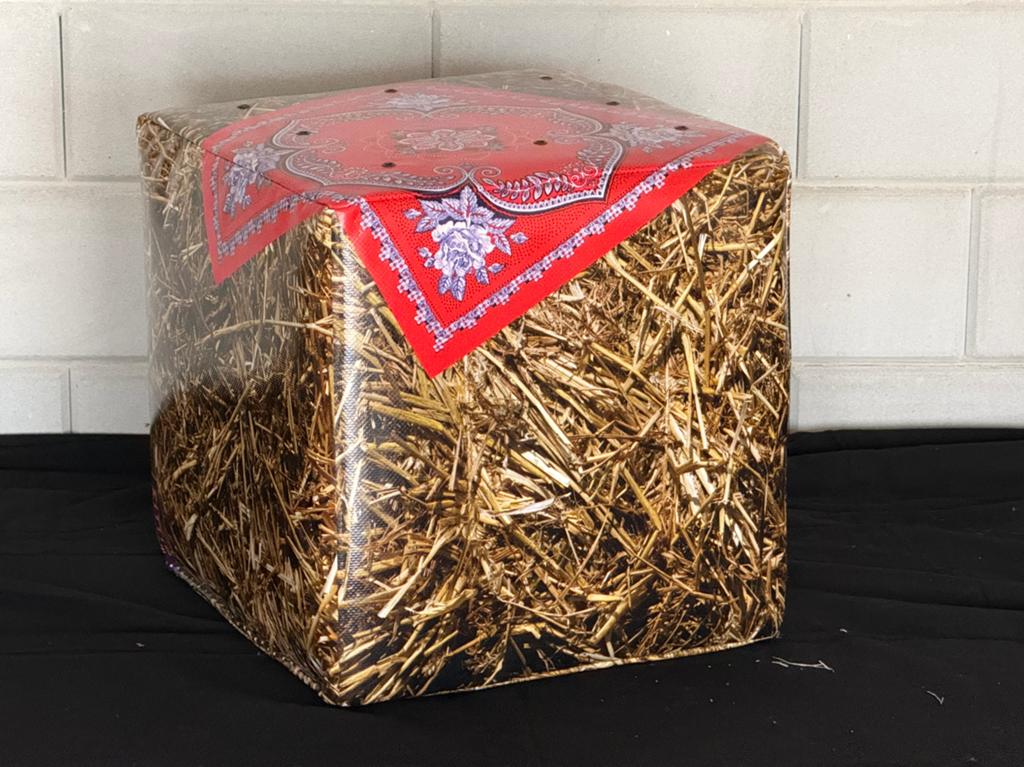 Kinderpoef hocker 35x35x35cm stro-zakdoek, Ophalen, Zo goed als nieuw