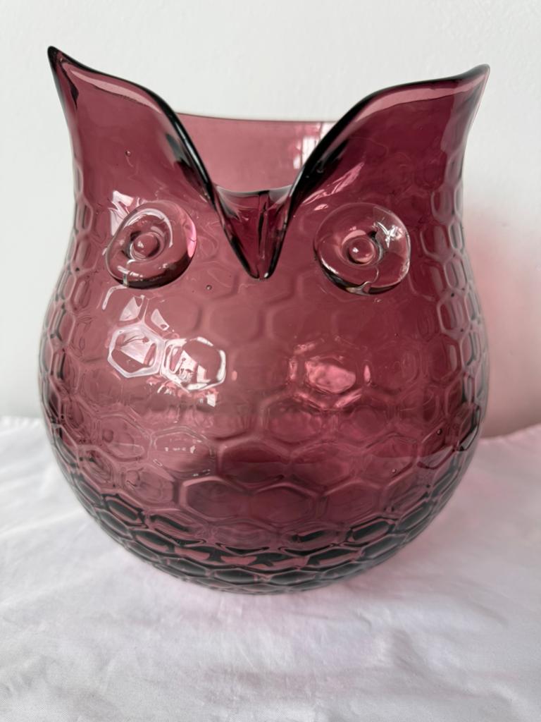 Grote vaas uil in Amethyst kleur, Overige kleuren, Ophalen of Verzenden, Minder dan 50 cm, Glas