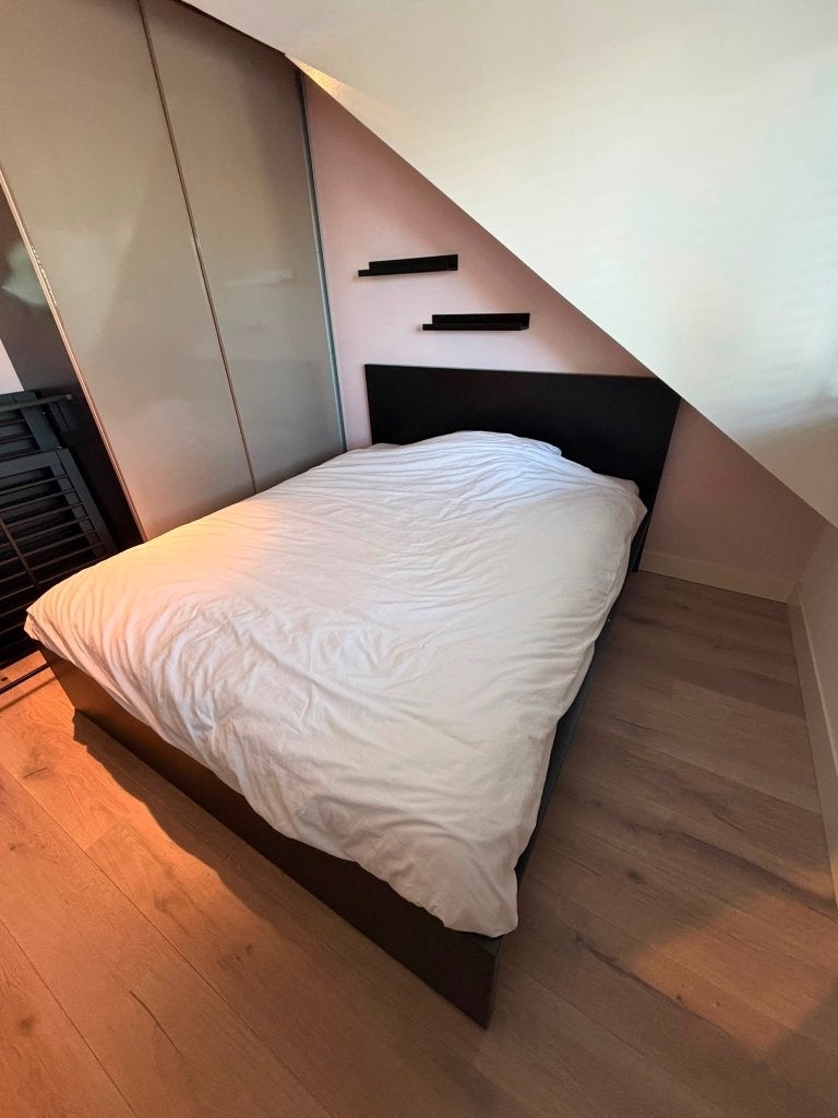 Nieuw! IKEA malm bed 160x200 met matras en toebehoren, Ophalen, Zwart, 200 cm, 160 cm