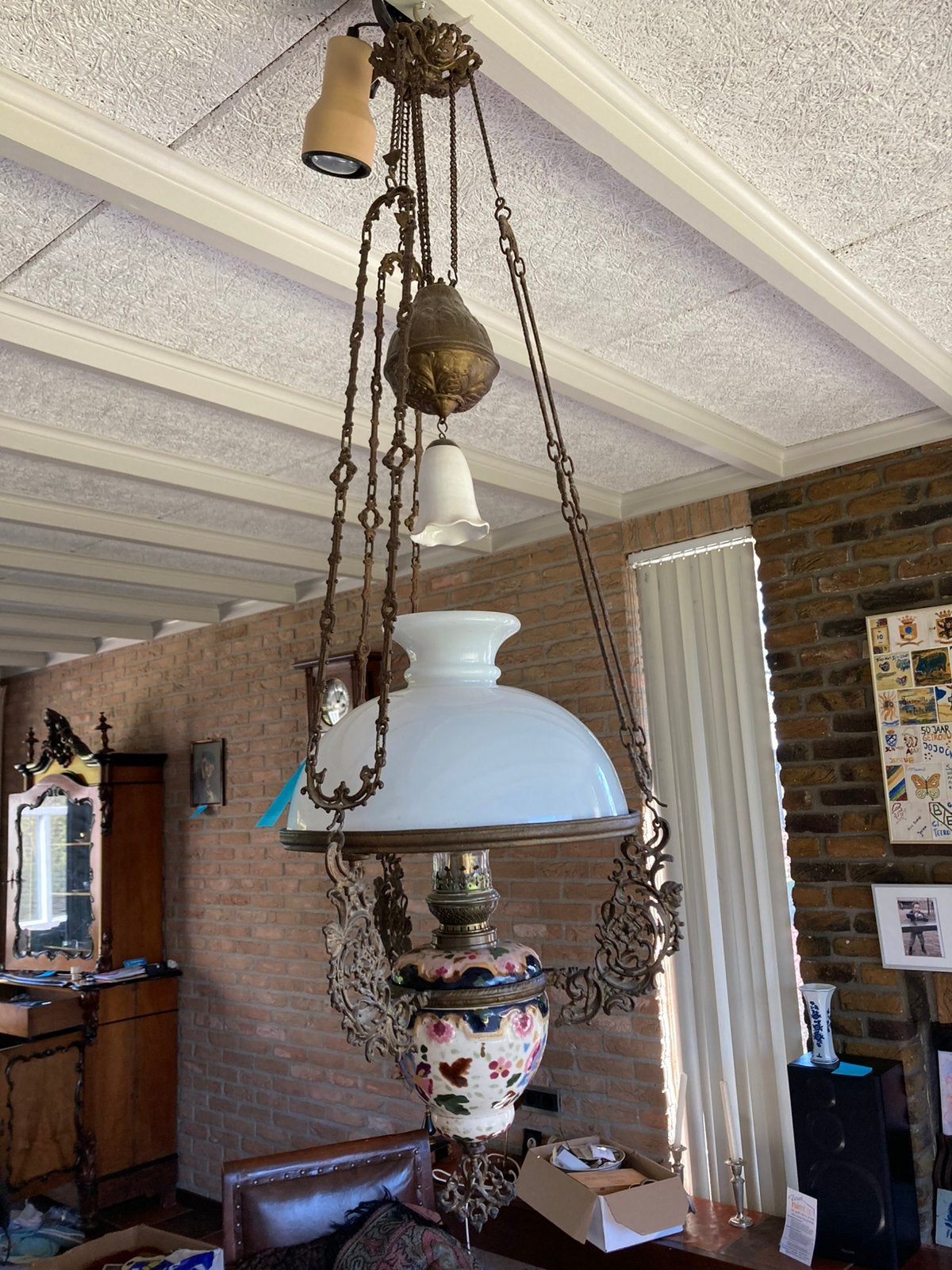 Antieke olie hanglamp, Antiek en Kunst, Antiek | Lampen, Ophalen
