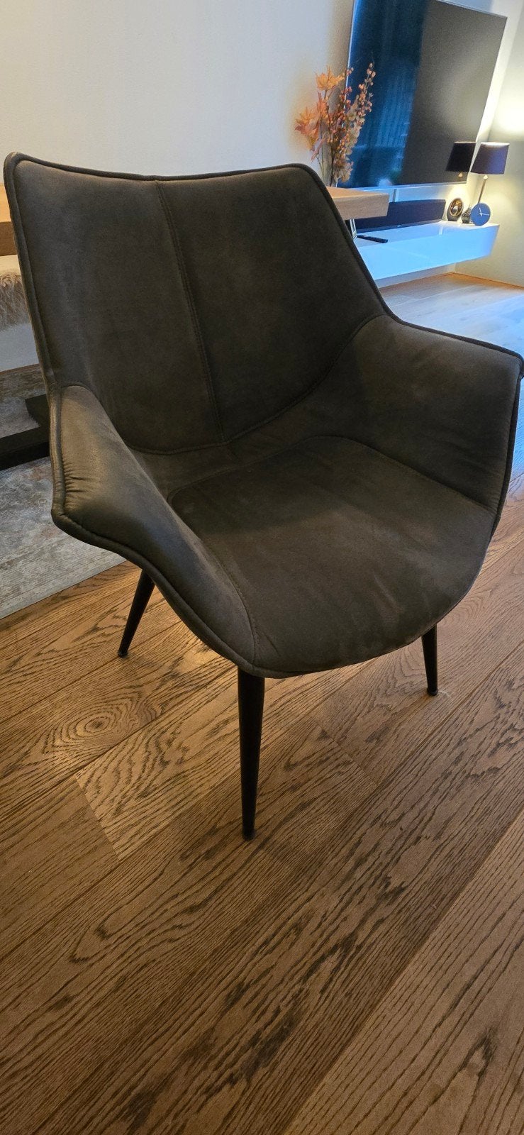 3 antraciet eetkamerstoelen, 66x70 cm, Ophalen, Gebruikt, Grijs, Drie