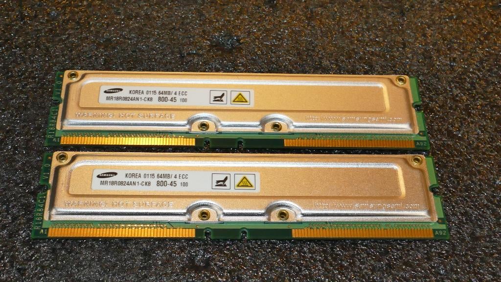 Samsung 2x64MB RD‑RIMM PC800‑45 ECC RDRAM set, Ophalen of Verzenden