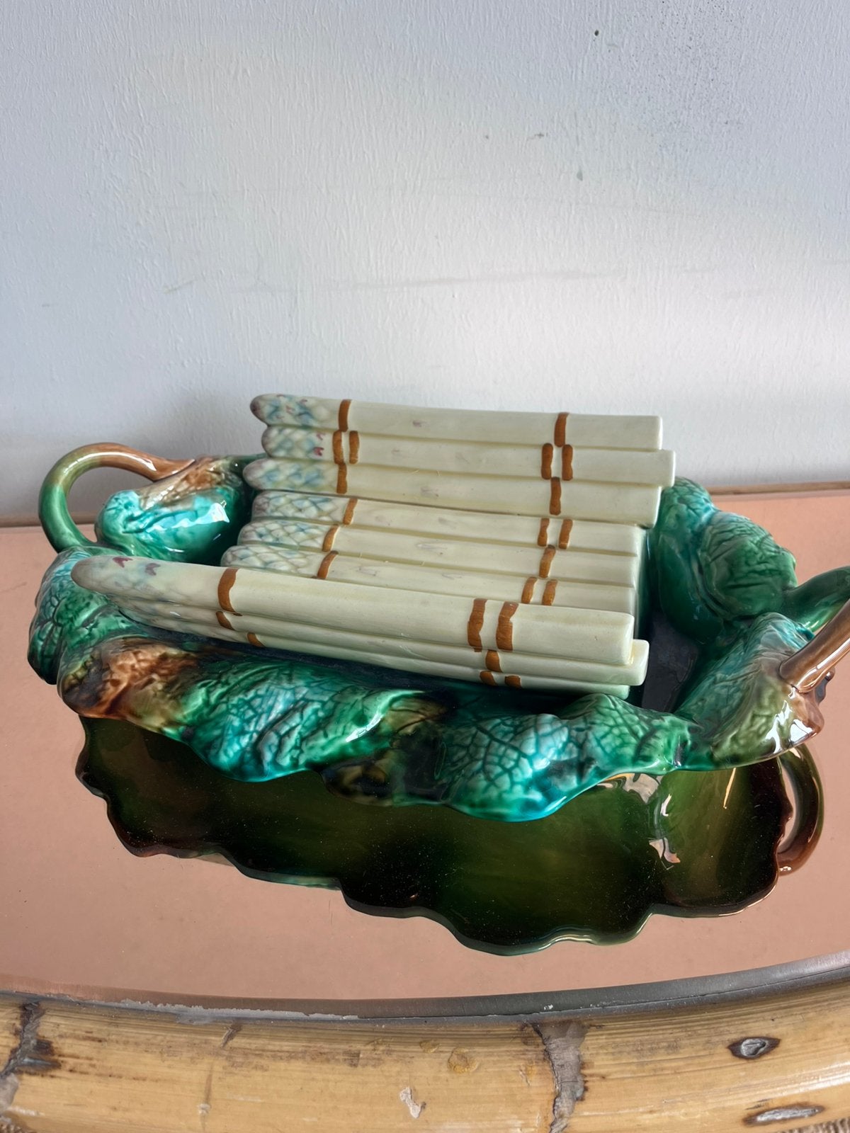 Prachtige vintage Franse Majolica aspergeschaal,, Antiek en Kunst, Antiek | Keramiek en Aardewerk, Ophalen of Verzenden