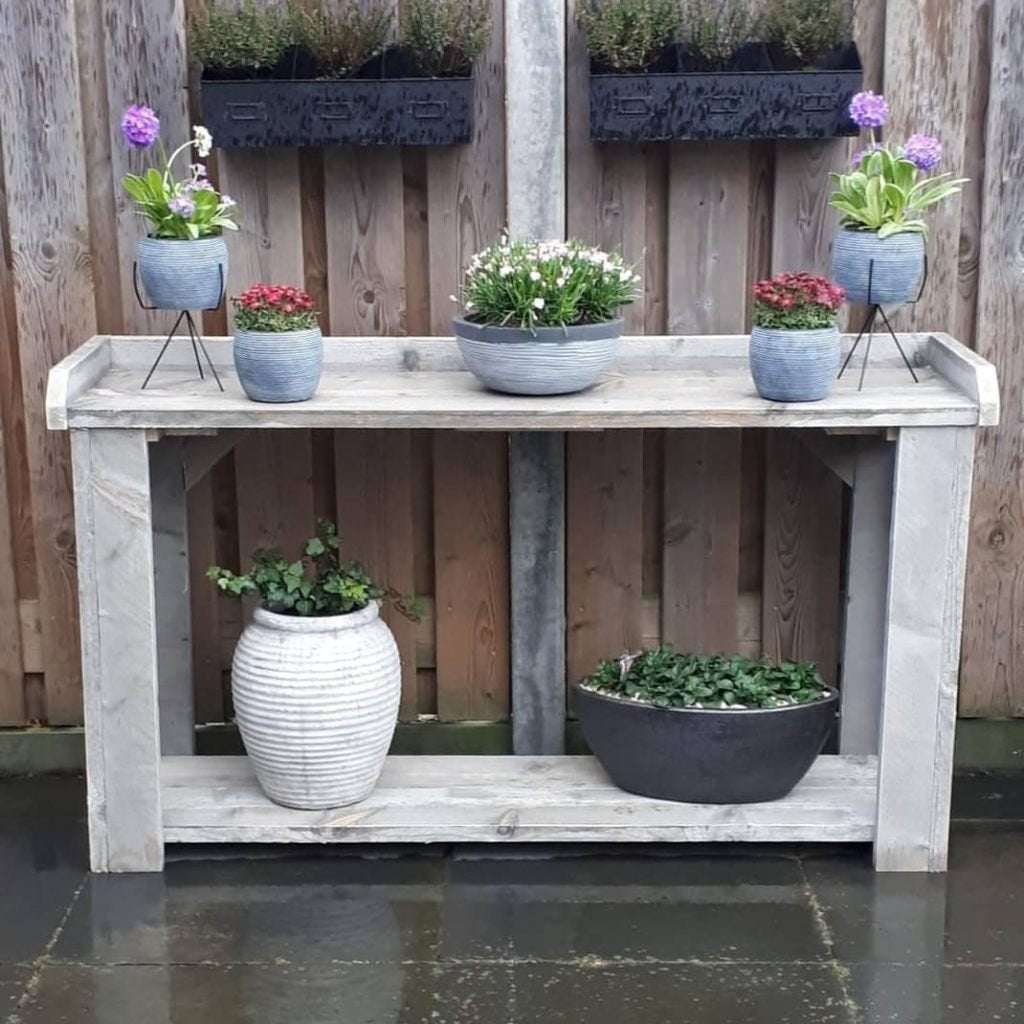 Robuuste houten plantentafel / sidetable voor buiten, Tuin en Terras, Ophalen of Verzenden, Nieuw