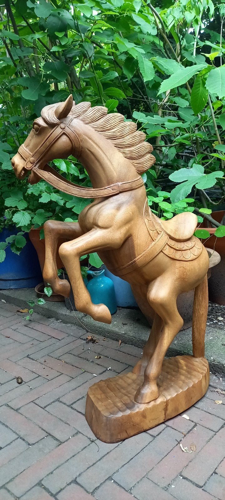 Groot antiek houten beeld, paard, hand gemaakt., Antiek en Kunst, Ophalen, 50 - 100 cm, Beeld, Hout