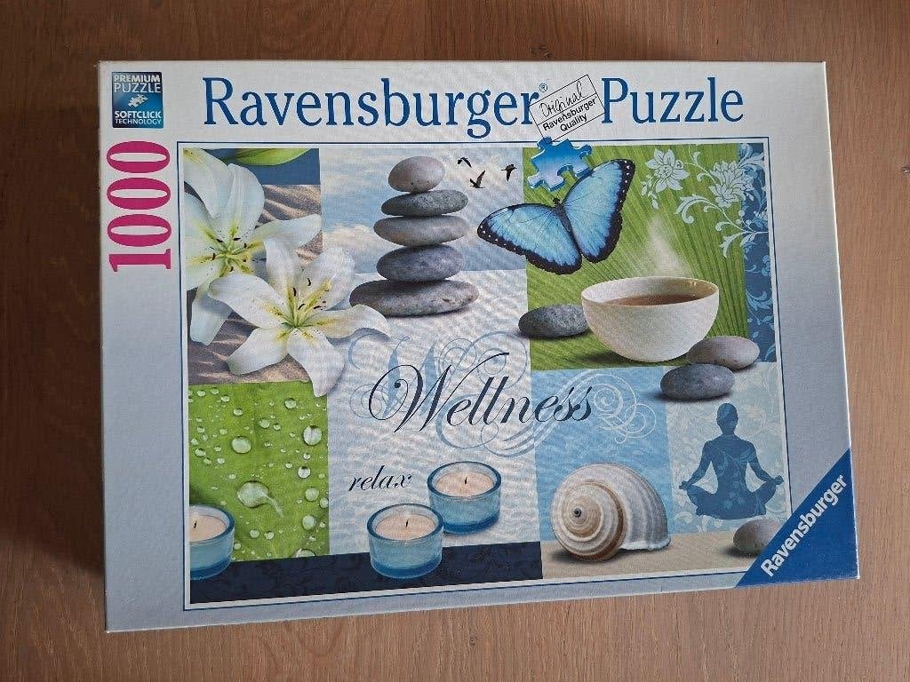 'Wellness' en 'Roparun', 2 puzzles van 1000 stuks in 1 koop, Ophalen of Verzenden, 500 t/m 1500 stukjes, Gebruikt, Legpuzzel