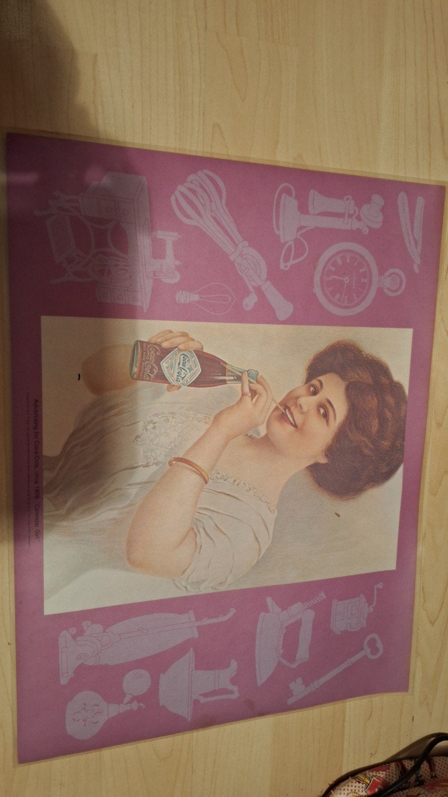 Vintage Coca-Cola placemat met 'Calendar Girl', Ophalen, Gebruikt, Gebruiksvoorwerp
