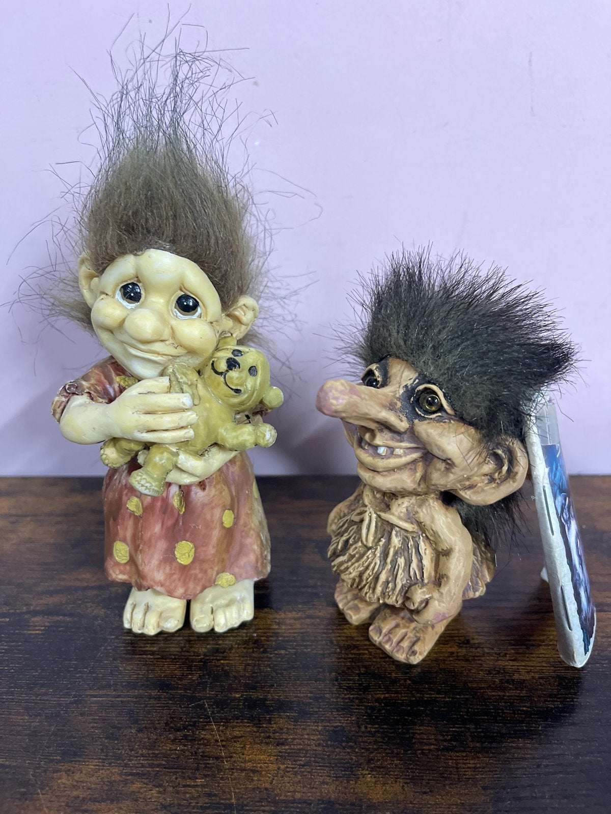 Set van 2 vintage Noorse trollen met harig haar, Ophalen of Verzenden, Gebruikt