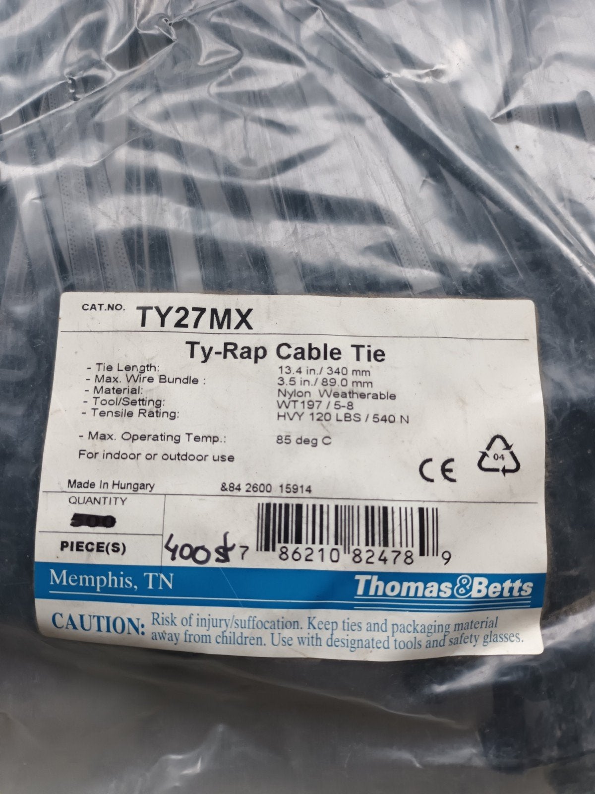 T&B tyraps Ty 27 MX zwart 400 st., Ophalen of Verzenden