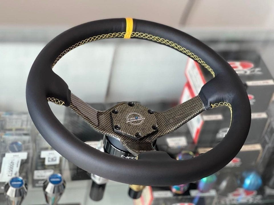 NRG Sportstuur leder 350mm carbon deep dish 75mm, Ophalen of Verzenden