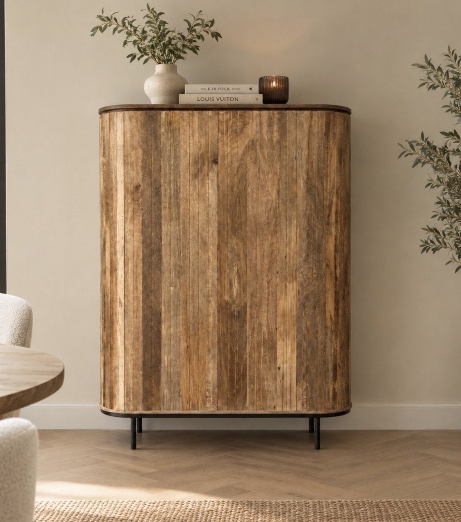 Magazijn Leegverkoop Opbergkast Noor mangohout ribbel retro, Hout, Nieuw, Ophalen of Verzenden, Info@wkhome.nl