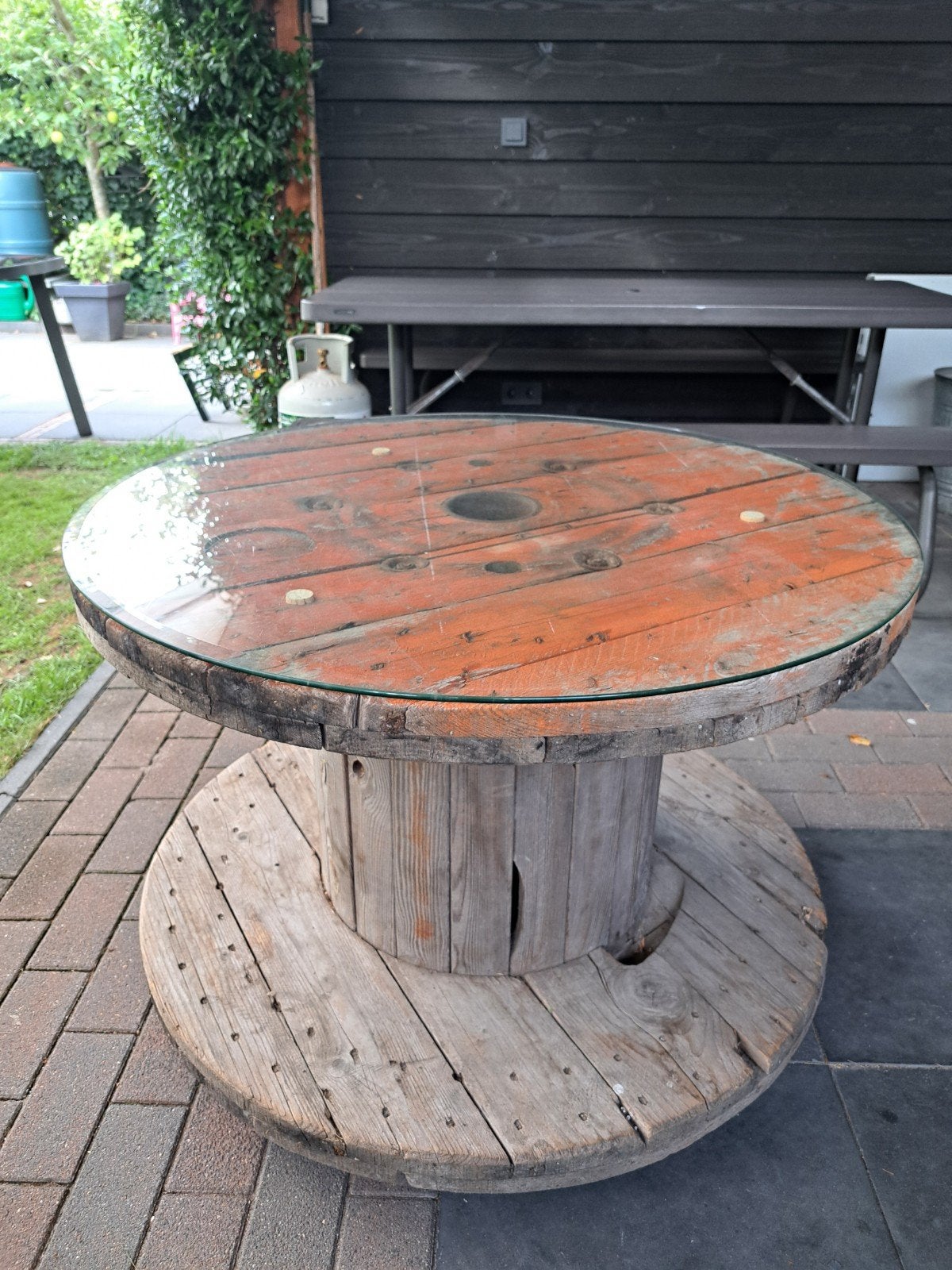 Haspel tuintafel, salontafel, Tuin en Terras, Tuintafels, Ophalen, Gebruikt, Rond, Hout