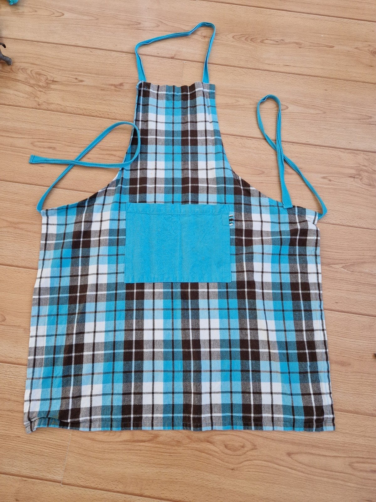 Kookschort blauw geruit keukenschort, Ophalen of Verzenden, Zo goed als nieuw, Blauw, Schort