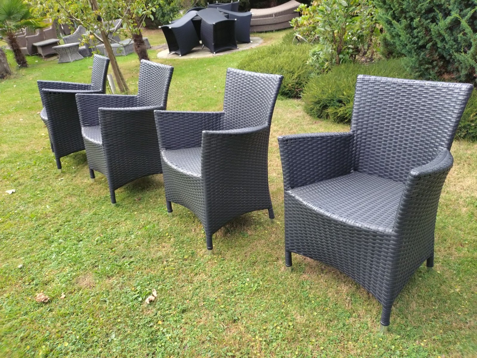 Set van 4 mooie wicker tuinstoelen met kussens, Ophalen, Gebruikt, Wicker