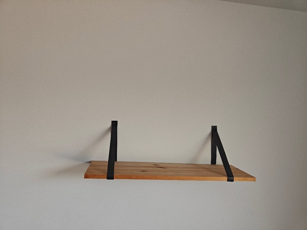 Stoere Houten Wandplank 80x23,5 met leren plankdragers ZGAN, Huis en Inrichting, Ophalen, Zo goed als nieuw
