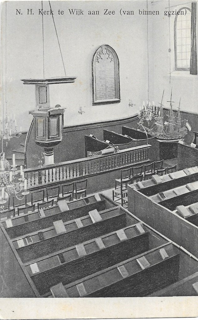 AK Wijk aan Zee - N.H. Kerk, van binnen gezien, Ophalen of Verzenden, 1940 tot 1960, Ongelopen, Noord-Holland