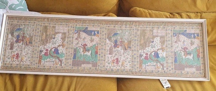 Oude Perzische schildering op zijde., Antiek en Kunst, Kunst | Niet-Westerse kunst, Ophalen, Ingelijst, Meerkleurig, Overige herkomsten