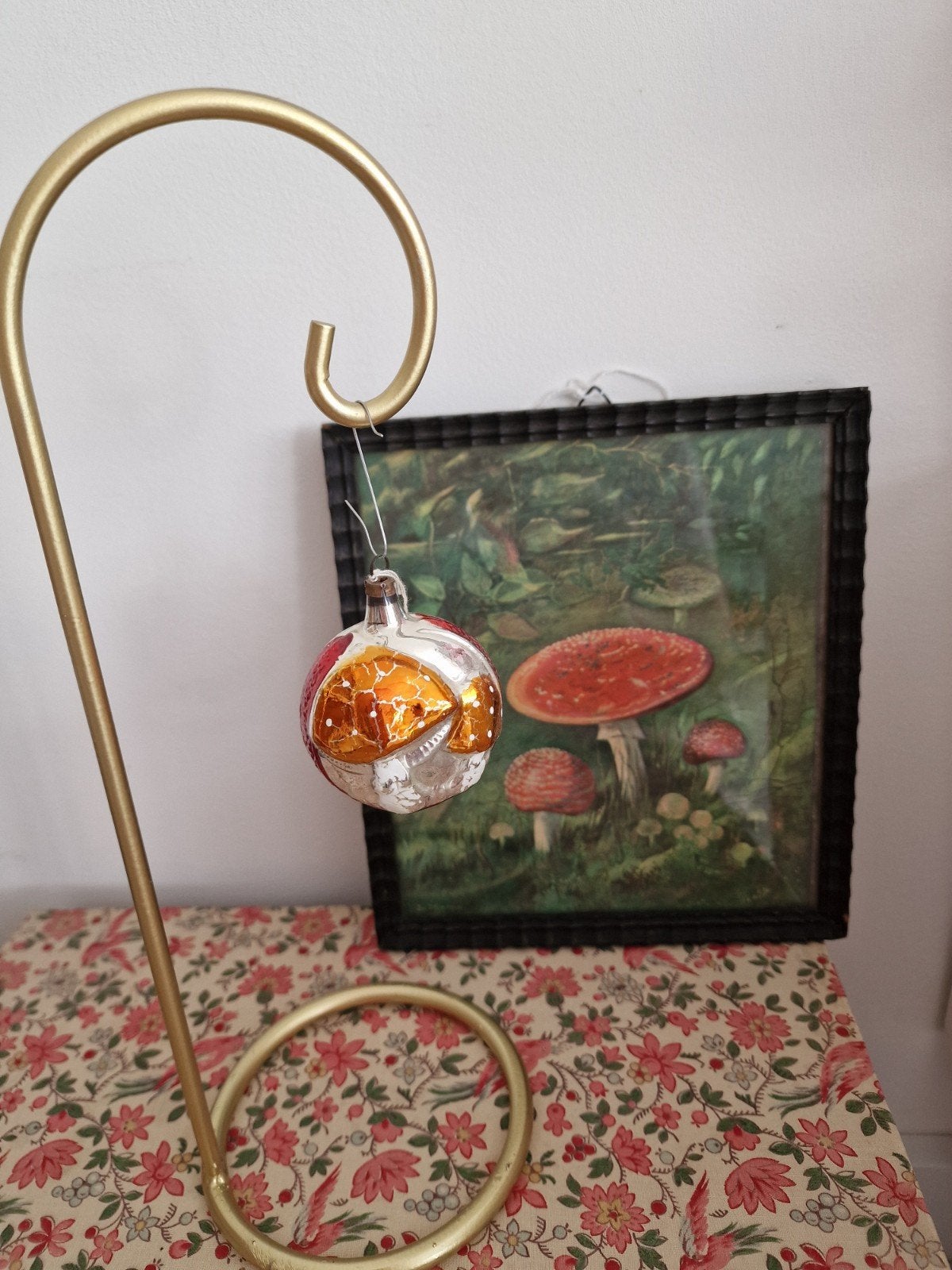 Oude Kerstbal met Paddestoelentjes Glas, Diversen, Kerst, Ophalen of Verzenden