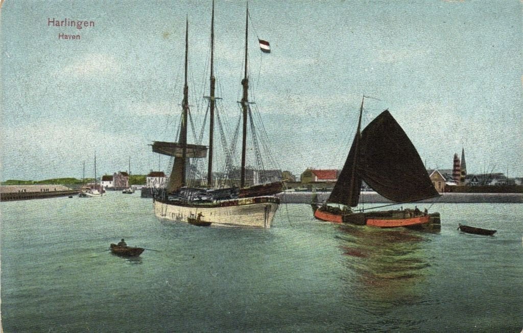 Harlingen, Haven - driemaster botter - ongelopen, Verzenden, Voor 1920, Gelopen, Friesland
