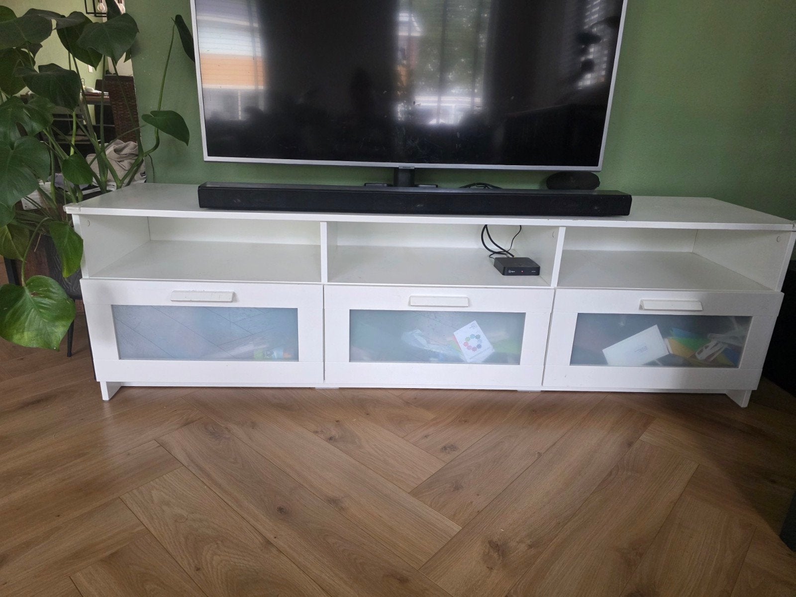 IKEA BRIMNES TV-meubel wit met 3 lades, Ophalen, Gebruikt, Modern, Scandinavisch, 150 tot 200 cm